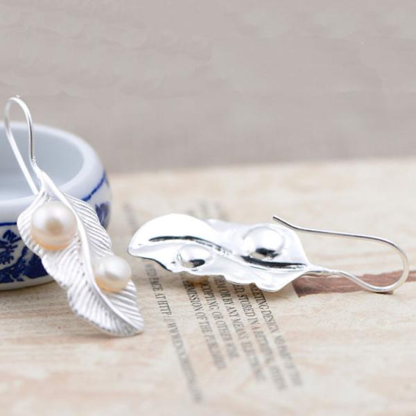 terling Silver Pearl Vintage Feather Dangle Earring (051023W)