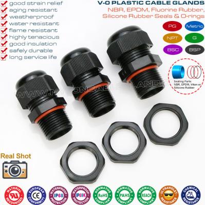 Polyamide Nylon Black Flameproof Cable Glands IP68 (UL94V-0) PG7~PG48 / M10~M75 with PG & Metric Threads