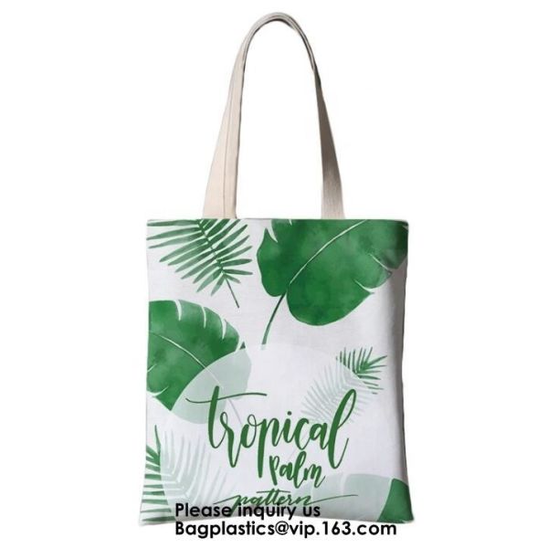 Printing Palm Leaf Canvas Bag Cotton Canvas Handle Tote Bag Cotton Bag Customized Cheap Eco Silk Screen Printing Logo Re