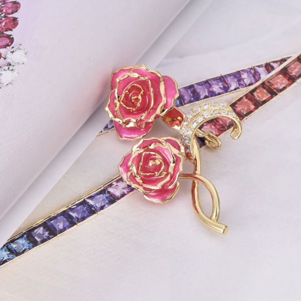 24k Gilded Rose Factory Wholesale Adorable Girls Rose Shaped Brooch Unique Gold Dipped Rose