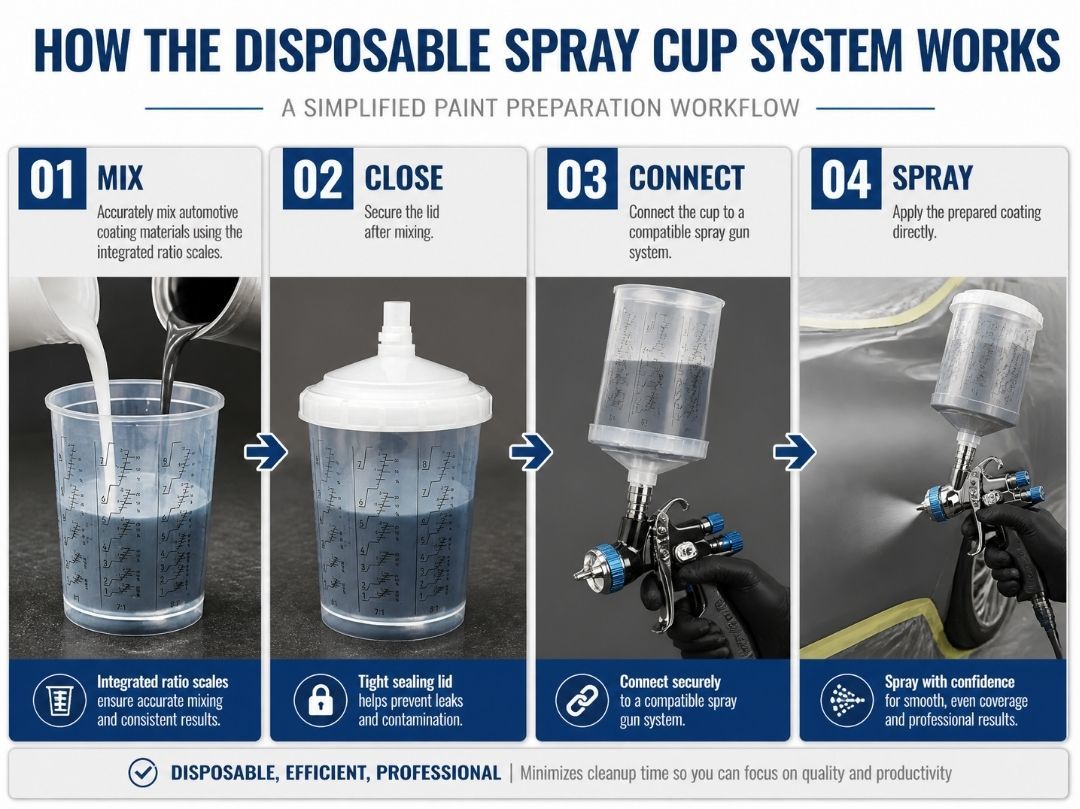 Disposable Paint Mixing Spray Cup System with Ratio Scales for Automotive Refinish Spray Gun Painting
