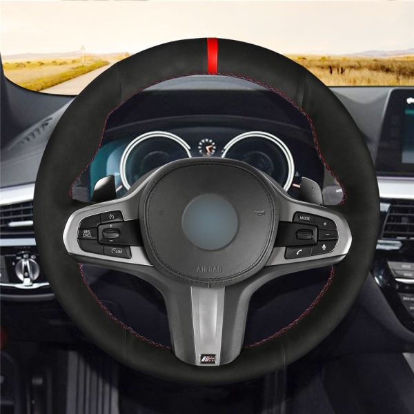 Hand Stitched All Black Suede Car Steering Wheel Cover for BMW G30 Customized Fit