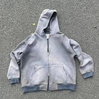 Custom Men Heavyweight Oversize Crop Boxy Zip Up Stone Acid Wash Distressed Hoodie Unisex Sun Faded Zipper Vintage Sweatshirt