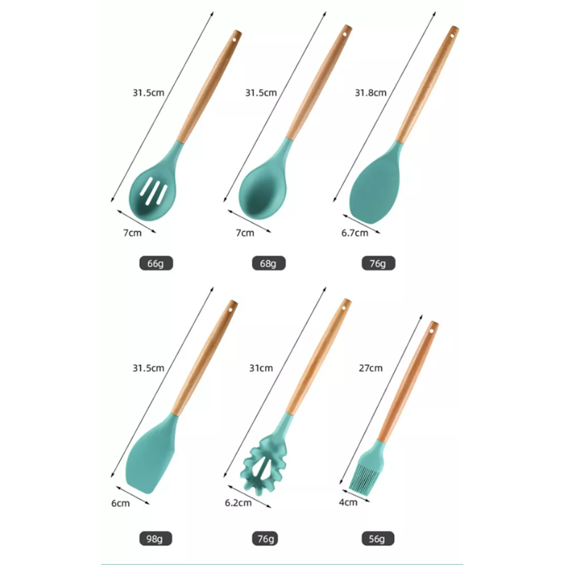 Silicone Kitchen Utensils with Wooden Handles 12 Pieces Cooking Tools Kitchenware