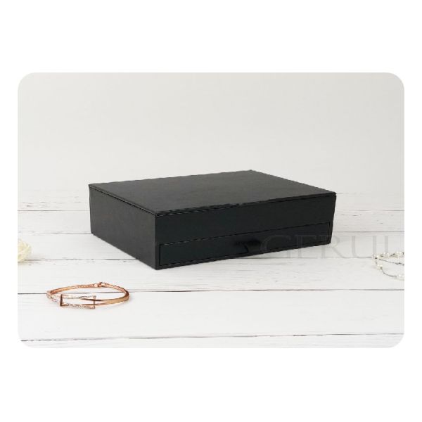 SGS Leather Ring Jewelry Packaging Boxes Drawe Black Color 19.1*14.2*7.3cm