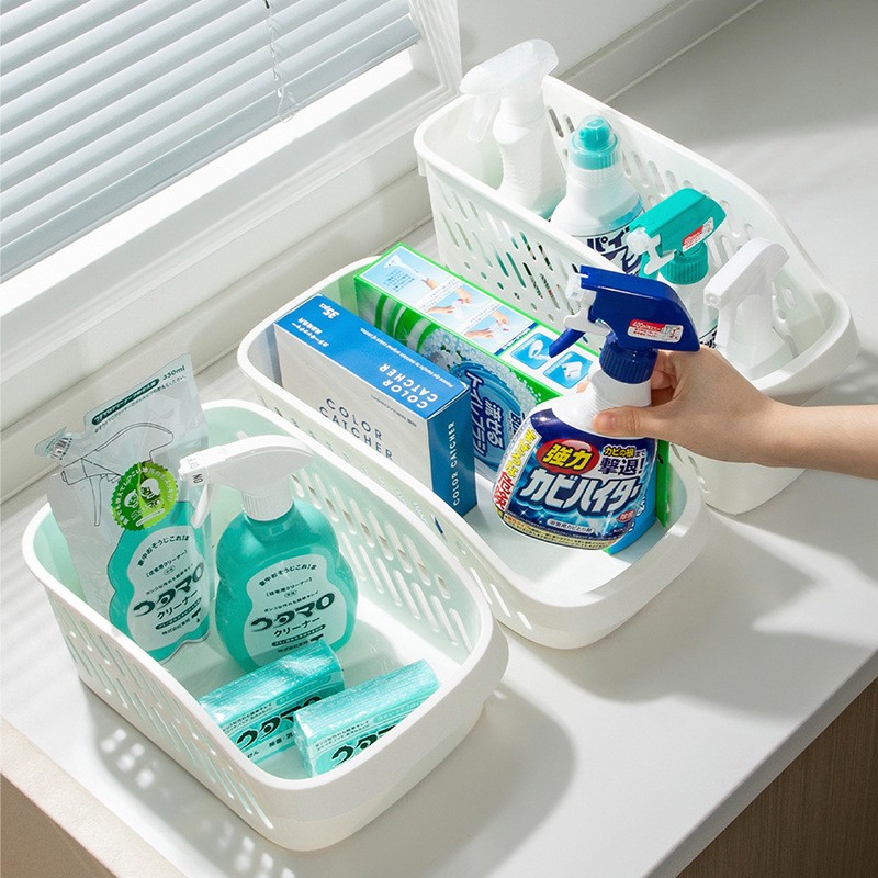 Cabinet Storage Box Under the Kitchen Sink Clutter Storage Basket Removable with Pulley Storage Basket Plastic