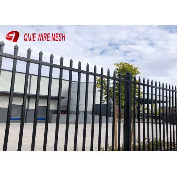 Galvanized Steel Spear Top Security Fencing Heavy Duty 2 Rail Powder Coated