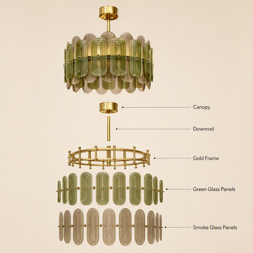 JYLIGHTING Vintage Tiered Oval Glass Pendant Light, Iron Frame Drum‑Style Chandelier for High‑End Restaurant, Hotel Dining Area & Luxury Residential Interior Decoration
