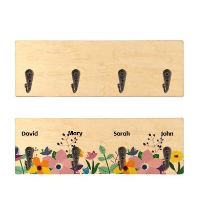 Plaque de porte-clés en bois rectangulaire à sublimation simple montée sur le mur avec des crochets pour l'impression photo à sublimation