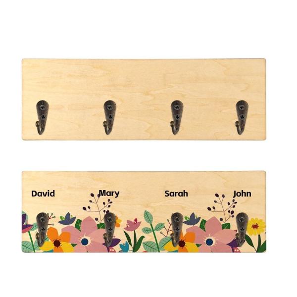 Plaque de porte-clés en bois rectangulaire à sublimation simple montée sur le mur avec des crochets pour l'impression photo à sublimation