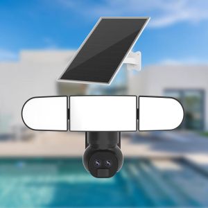 2.4Ghz 8W Caméra Panneau Solaire Extérieur 19200mAh Batterie WiFi Projecteur Caméra