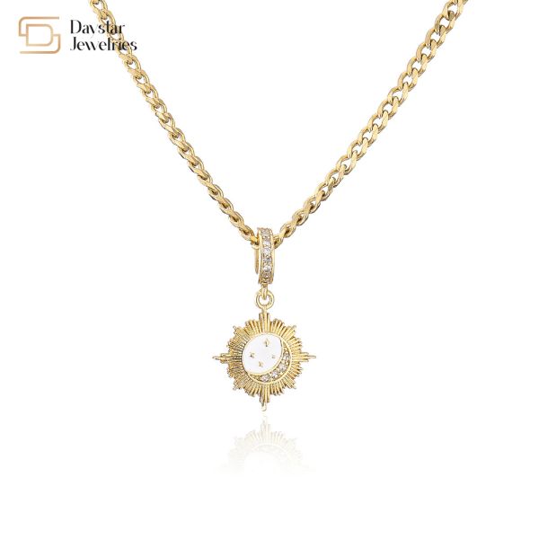 золото 18k покрыло шкентель луны звезды эмали циркона диаманта ювелирных изделий нержавеющей стали