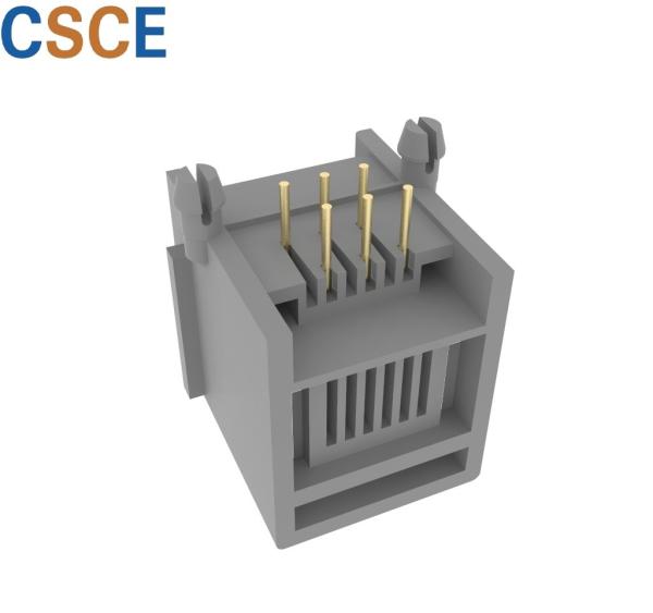 5523 Series Single Port 6P6C RJ11 Modular Jack  Left Socket With Brim Telephone Connector