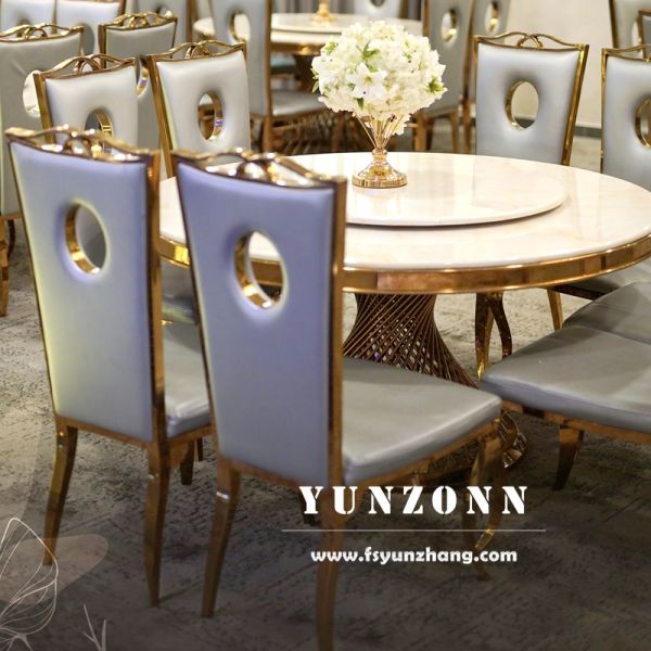 White Leather Pad Stainless Steel Frame Royal Gold Wedding Banquet Hall Chairs for Bride and Groom Sale Wholesale
