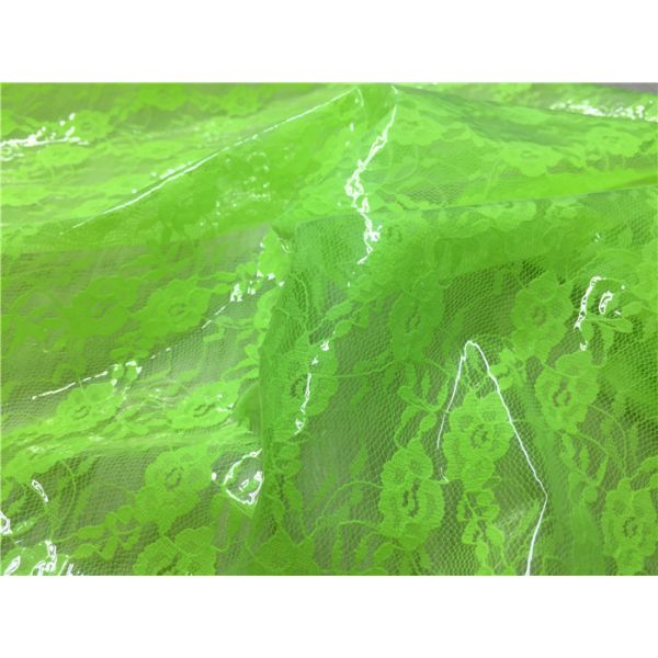 Transparent Tpu Leather Bonded Fluorescent Green Lace Fabric For Ladies Coat