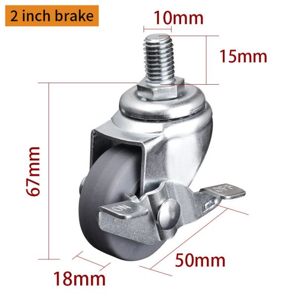 EDL Mini ruedas de ruedas 2 pulgadas 30 kg TPE por girar y freno movimiento silencioso