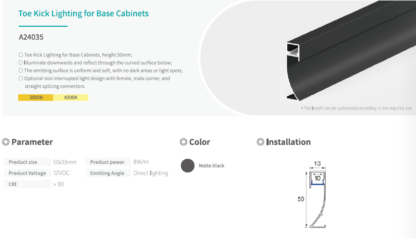 Warm Neutral White Skirting Board LED Light DC12V RA90+ Under Cabinet Direct Lighting