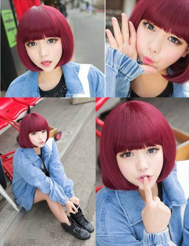 Short Straight Bangs Synthetic Hair Bob Wig