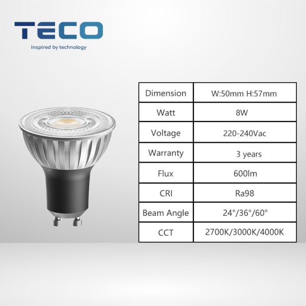 8W GU10 de luz LED apagable 230V 4000K 3 años de garantía para la iluminación en receso