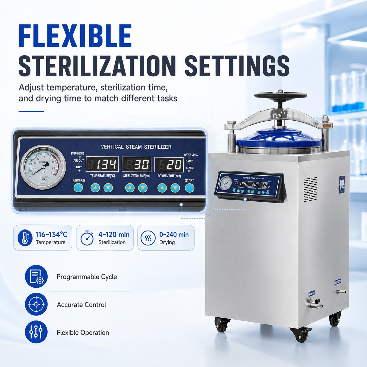 Cenlee OEM Research Lab 35-100L Drying Automatic Protection Microcomputer Control Vertical Steam Sterilizer