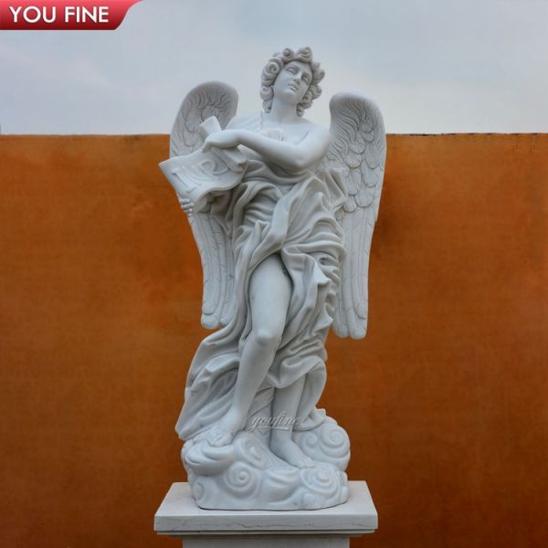Villa Corntyard Luxury Decor Hand Carved Big Wings Marble Angel Statue