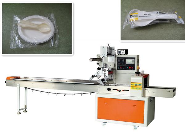 rotary pillow packing machine for disposable plastic fork and dish packing factory supply