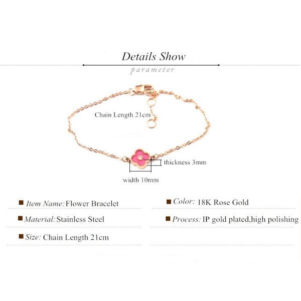 Red Four Leaf Clover Bracelet, Stainless Steel Jewelry Customized Fashion Diamond Flower Charm Bracelet