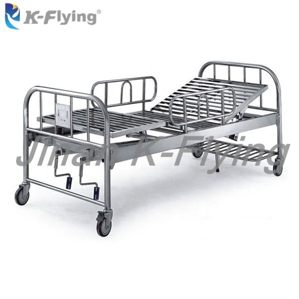 Stainless Steel Foldable 2 Cranks Hospital Manual Patient Bed