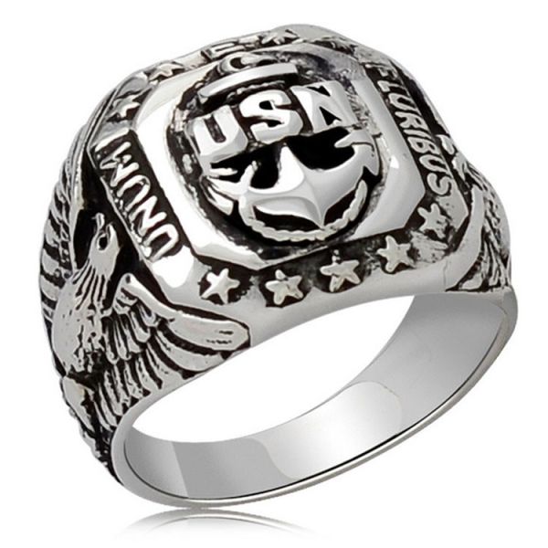 Men Sterling Silver Ring Punk Eagle US Army Military Band Ring (024441W)
