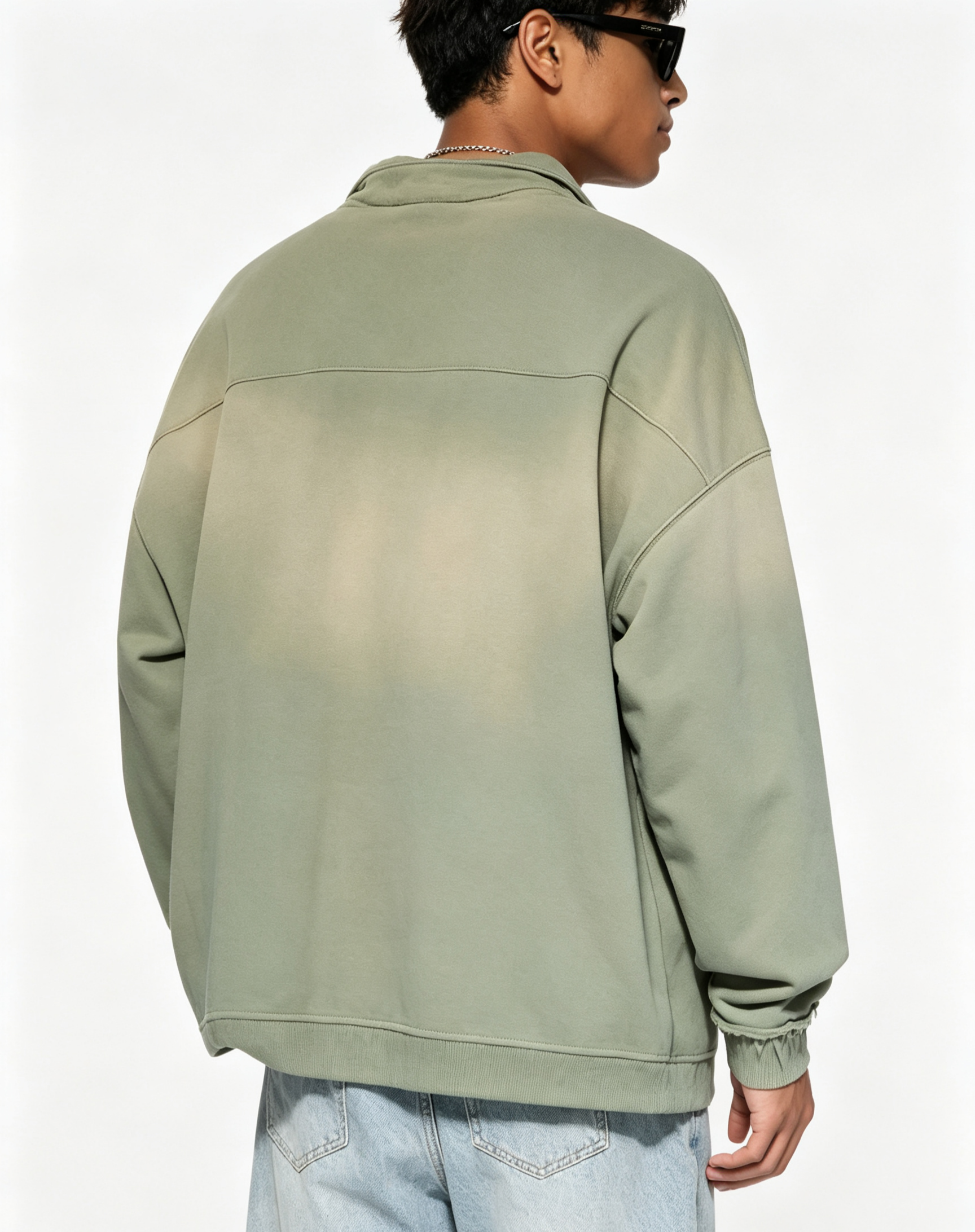 465G Cotton Blend Gradient Zip Stand Collar Oversized Street Jacket 4 Colors Spring Autumn
