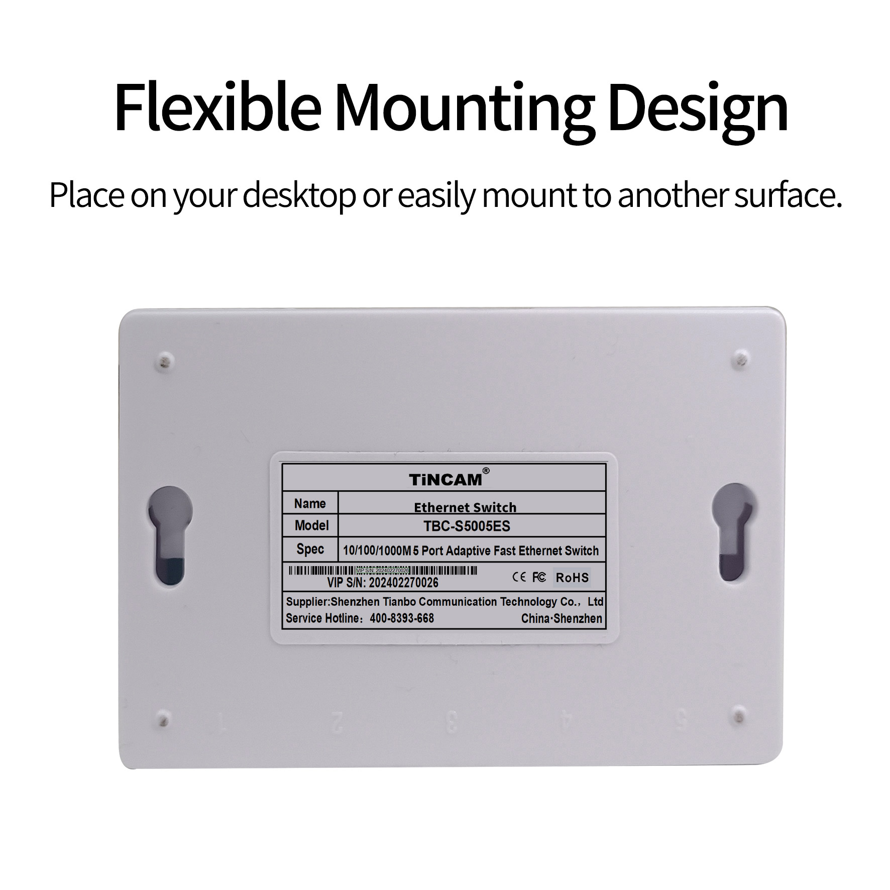 5-Port Gigabit Ethernet Switch Unmanaged Plug & Play Network Switch 10/100/1000Mbps RJ45 Desktop Plastic Housing External 5V Power Adapter TBC-S5005ES