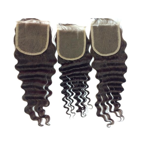 Top Quality Hot Unprocessed Natural Color Knot Bleached Brazilian Hair  Middle Part 4*4inch Lace Closure Deep Wave