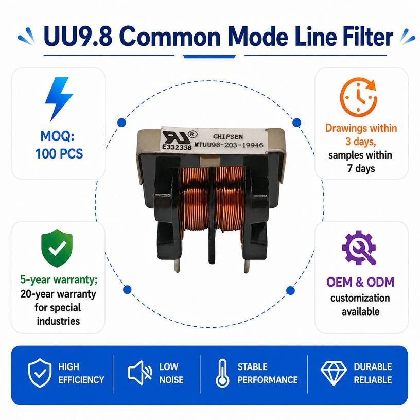 UU9.8 Common Mode Power Line Choke Inductor Vertical Through Hole EMI Filter