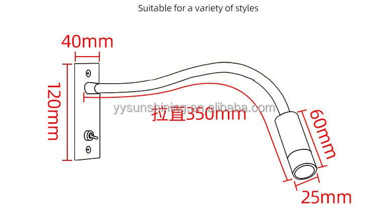 Switch Control 360 Degree Gooseneck Modern Hotel Bed Reading Wall Light Led Wall Lamp 3w
