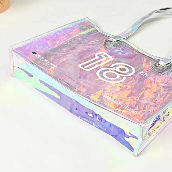 Custom Plastic Tote Bag With Handles Clear Beach Bags Transparent Stadium Bag Holographic Waterproof Versatile Beach Clear Printed Word Tote Bag Work Handbag Shoulder PVC Tote Shopping Bag
