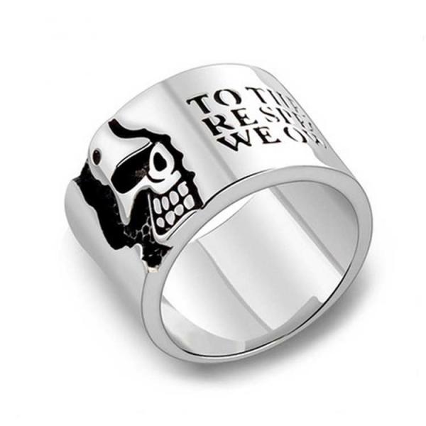 Retro Vintage Engraved Words Skull Sterling Silver Band Ring (036901)
