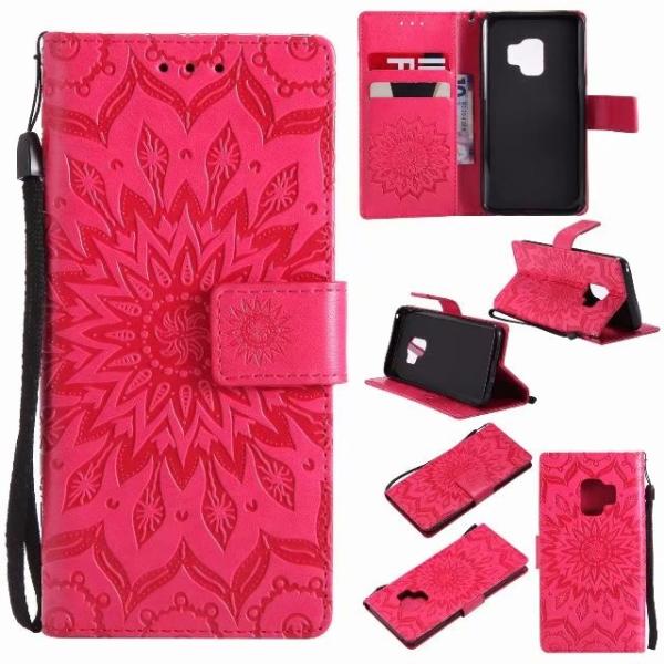 Samsung S9 Leather Protective Folio Magnetic Kickstand Cover Mobile Phone Case with Sunflower Embossed