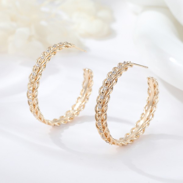 Hot Selling Fashion Gold Plated 925 Silver Needle Hypoallergenic Earrings Zircon Earrings Braided Teng Rattan Earrings for Women
