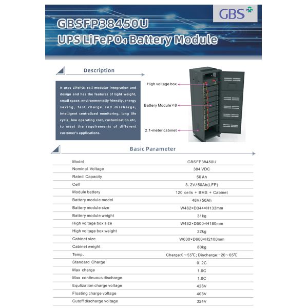 384V 50Ah LiFePO4 Battery Backup Network Server UPS Rack-Mounted CAN Communication off Grid for Energy Storage