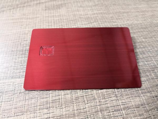 Glossy 0.8mm Plain Red Brushed Metal Bank Card Small Chip For Supermarket