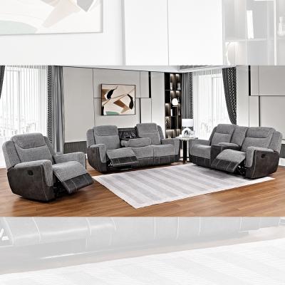 Recliner Sofa set with Dropdown Table and Storage Box, Light Gray & Gray Fabric