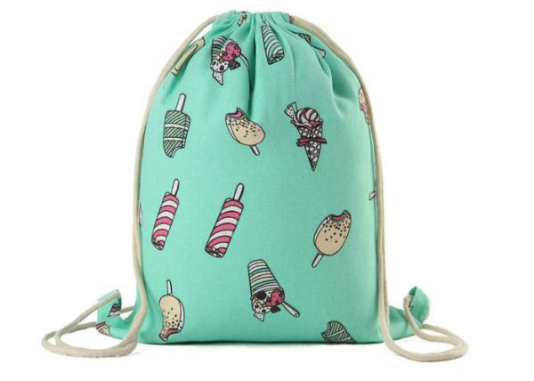 Custom Pull String Bags , Thermal Transfer Printing Canvas Drawstring Cinch Backpack