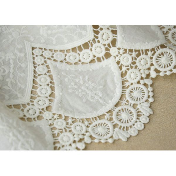Customized Embroidery Cotton Lace Fabric By The Yard For Dress Cloth Off White Color