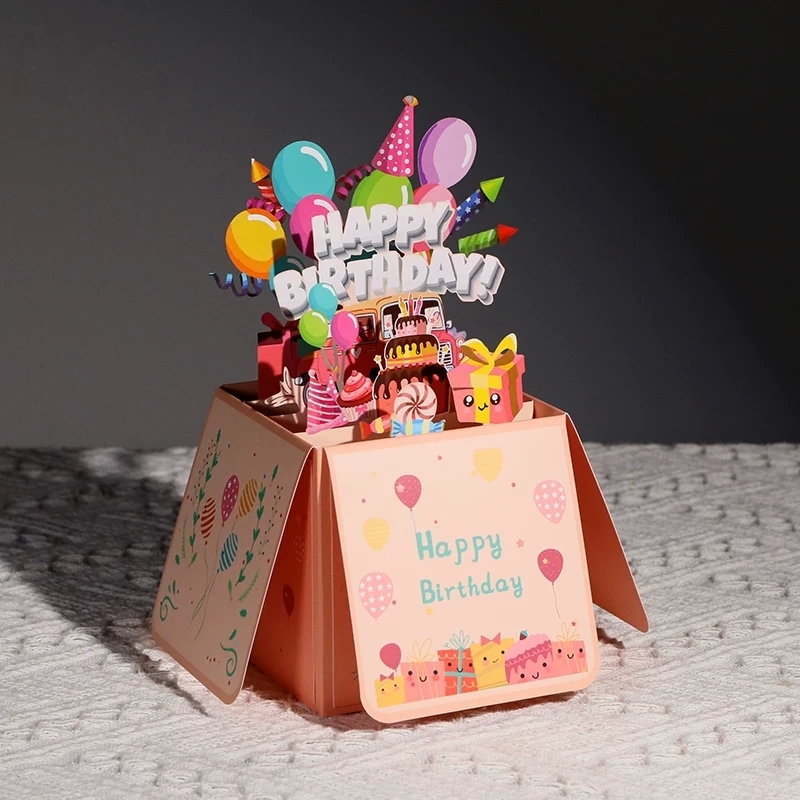 3D Pop-Up Birthday Greeting Card Box With Multi-Layer Die-Cut Design