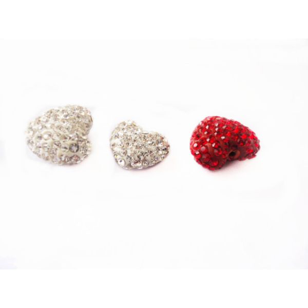 12-16mm White Color Clay Heart Shaped Beads,Clay Shamballa Beads with two hole