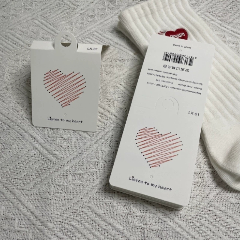 Folded Paper Sock Tags With Euro Hole And Barcode For Retail Hosiery Display