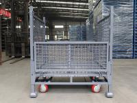 1000Kg de malha de arame branco dobrável Paleta Cage Armazém Stillages Carrinho com rodas