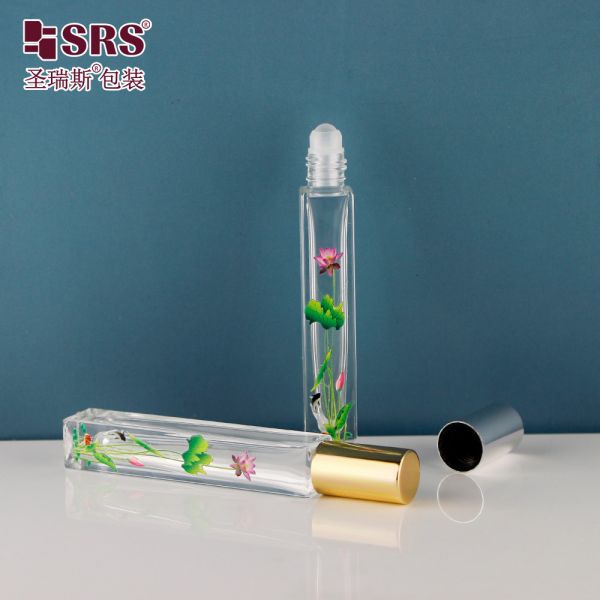 10ML Square Shape Roll On Bottles With 3D Printing Flowers Roller Ball Bottle