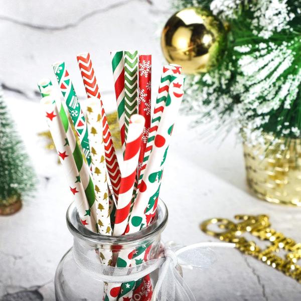 7.75 Inches  Birthday Party Favors Santa Hat Snowflake Christmas Paper Straws