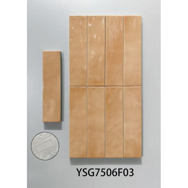 Elegant Retro Beige Pink 75x300mm Glossy Inside Ceramic Wall Tiles For Bedroom and Dining Room